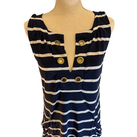 SAINT TROPEZ WEST Blue Stripe Cover Up | Beach Cruise Pool Swim Top | SMALL - Picture 4 of 8